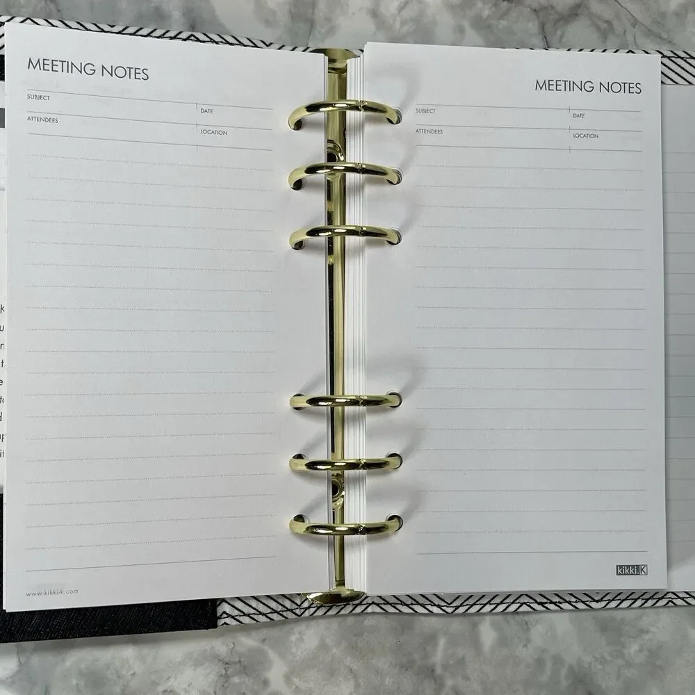 Kikki K Black Leather Personal Planner Medium Gold Snap Organizer New Boxed-READ